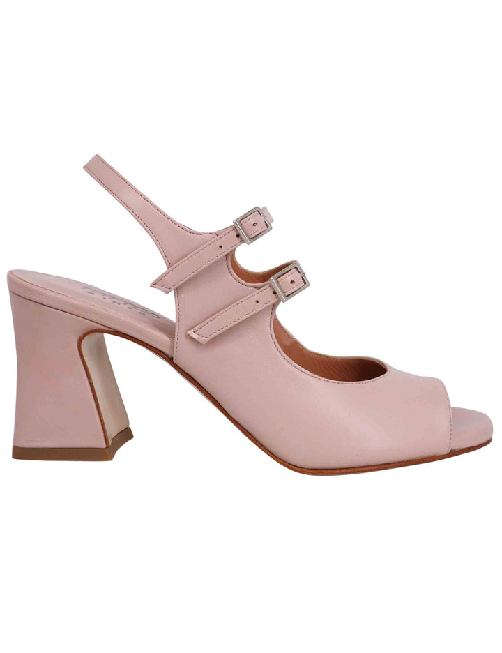 Spatarella Sandali slingback donna in pelle cipria con cinturini punta tonda e tacco alto Sottocosto