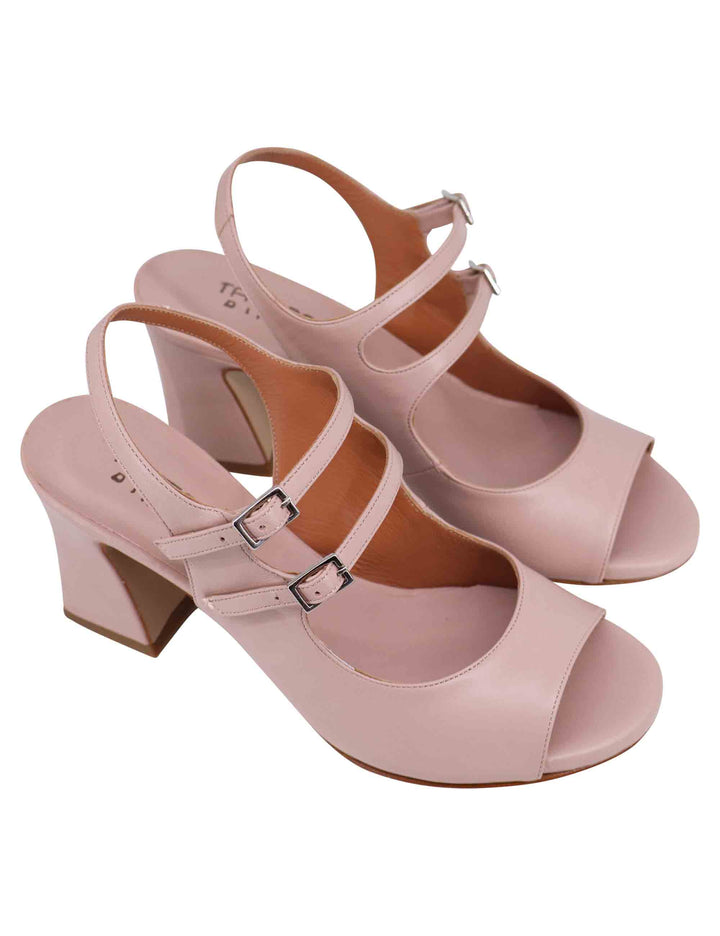 Spatarella Sandali slingback donna in pelle cipria con cinturini punta tonda e tacco alto Sottocosto