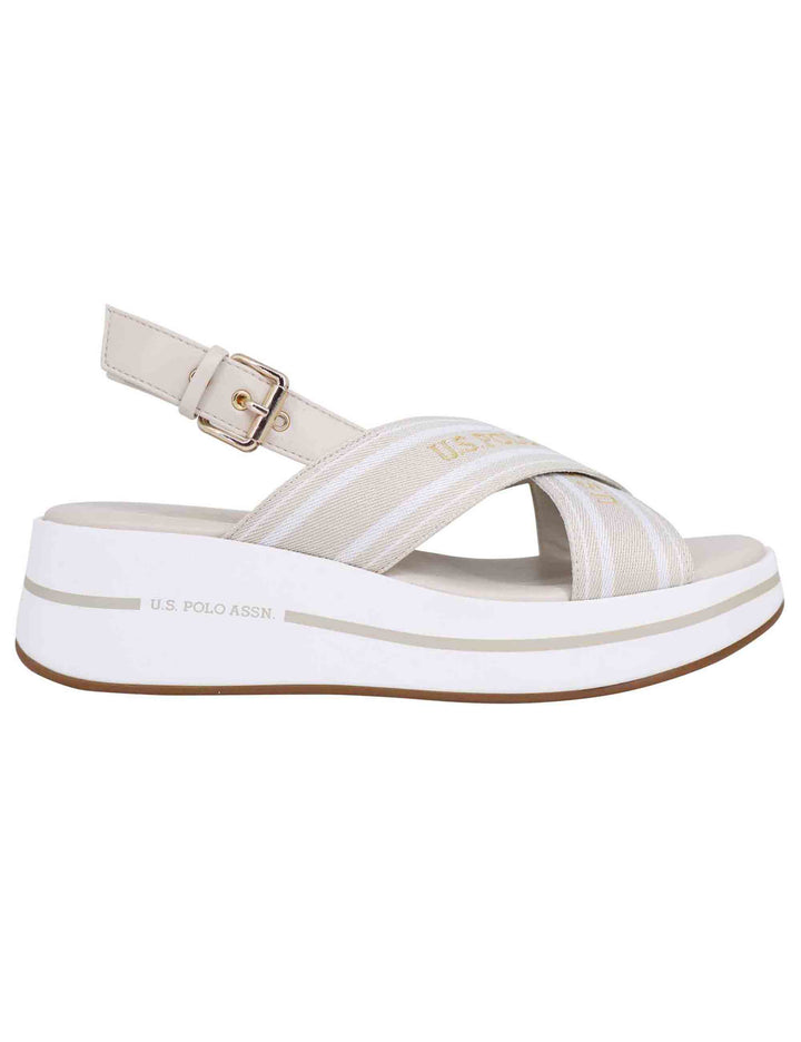 Spatarella Sandali slingback donna in tessuto beige con zeppa in gomma Convenienza