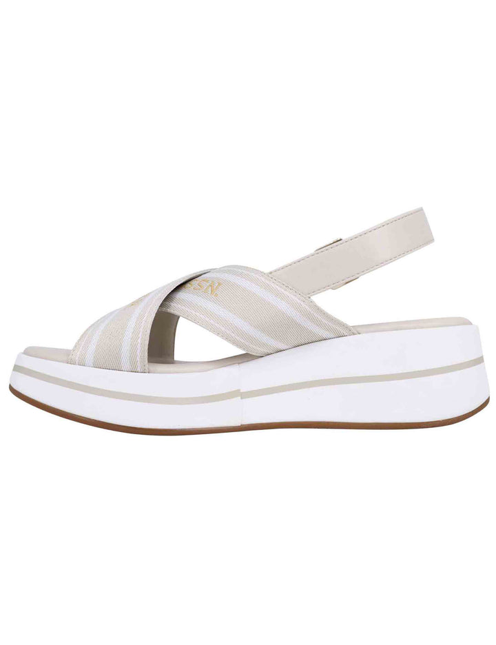 Spatarella Sandali slingback donna in tessuto beige con zeppa in gomma Convenienza