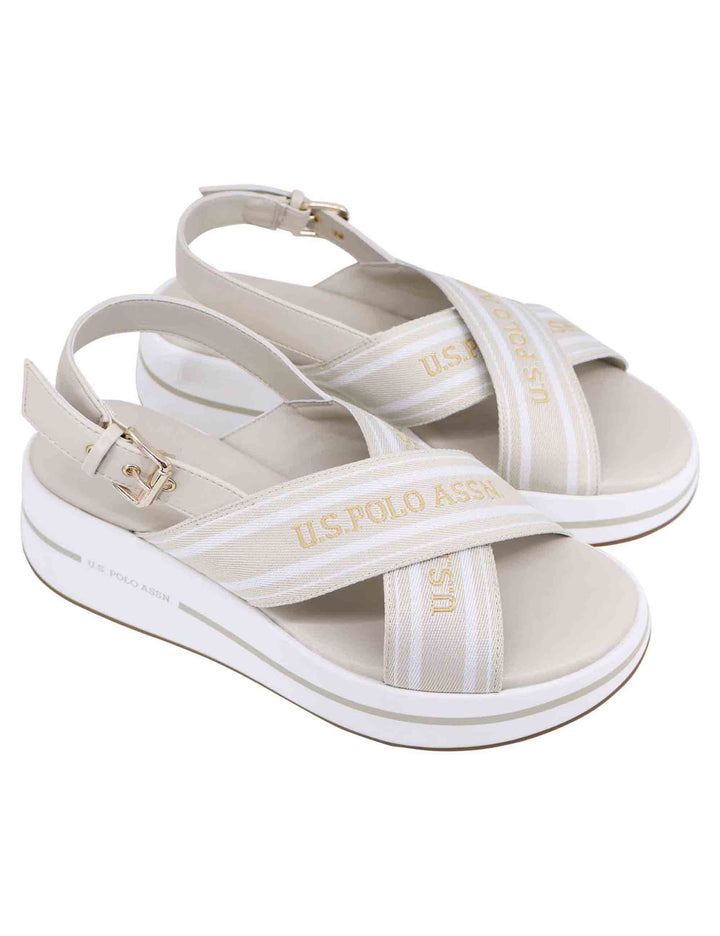 Spatarella Sandali slingback donna in tessuto beige con zeppa in gomma Convenienza