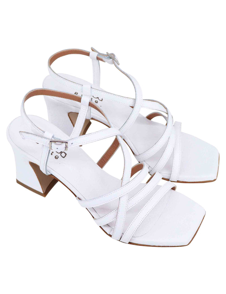 Spatarella Sandali slingback donna in pelle bianca con tacco alto e punta quadra Novità