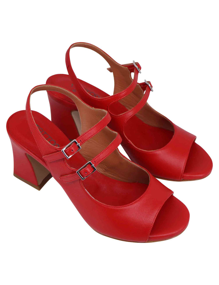 Spatarella Sandali slingback donna in pelle rossa con cinturini punta tonda e tacco alto Presa