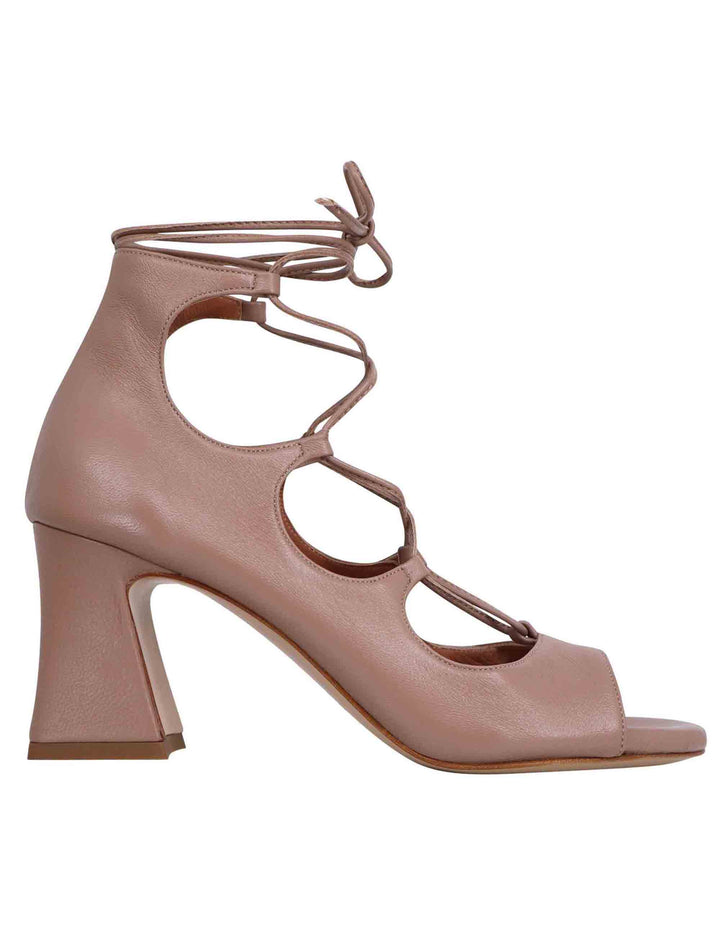 Spatarella Sandali donna in pelle beige con lacci alla caviglia e tallone chiuso Esporta salva