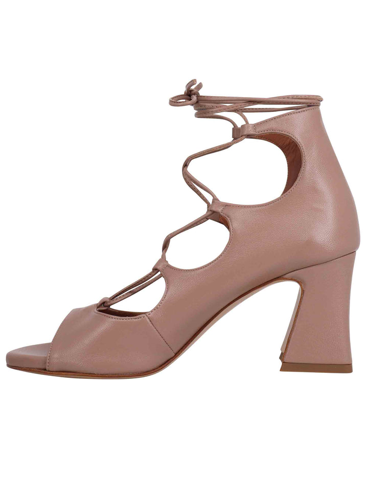 Spatarella Sandali donna in pelle beige con lacci alla caviglia e tallone chiuso Esporta salva