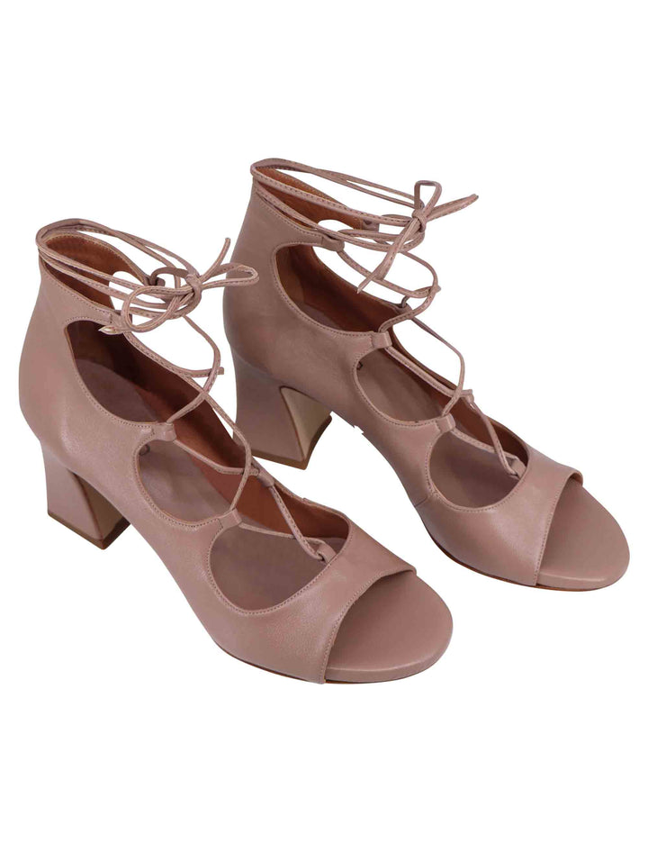 Spatarella Sandali donna in pelle beige con lacci alla caviglia e tallone chiuso Esporta salva