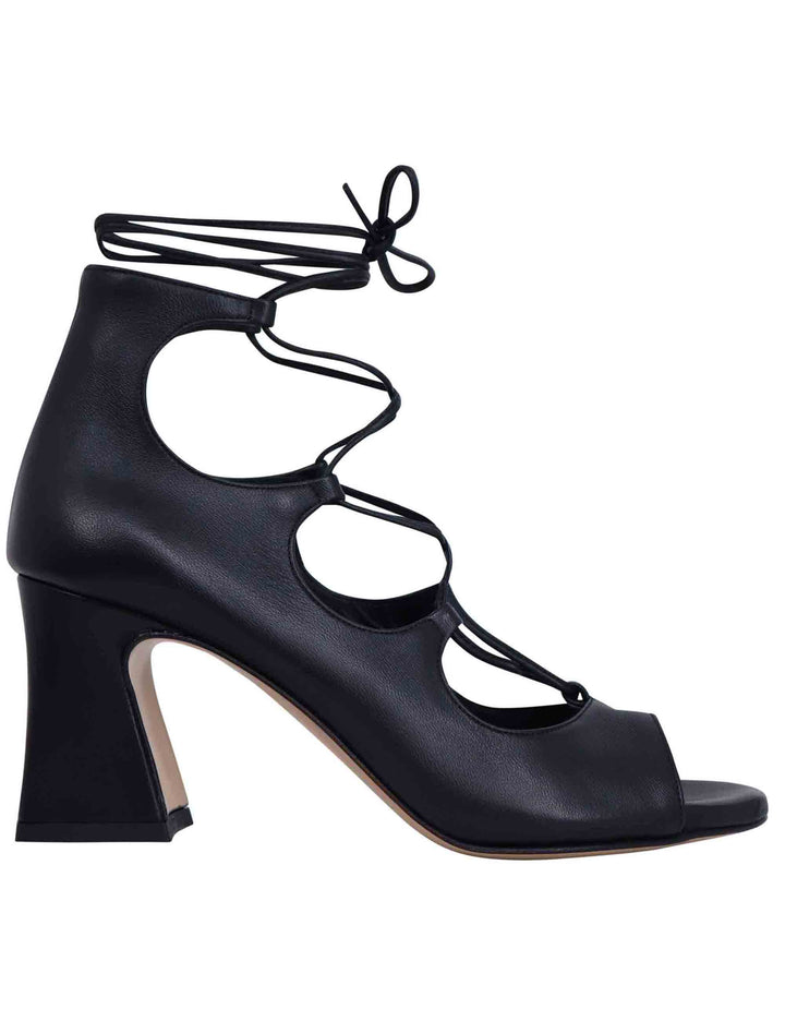 Spatarella Sandali donna in pelle nera con lacci alla caviglia e tallone chiuso In vendita