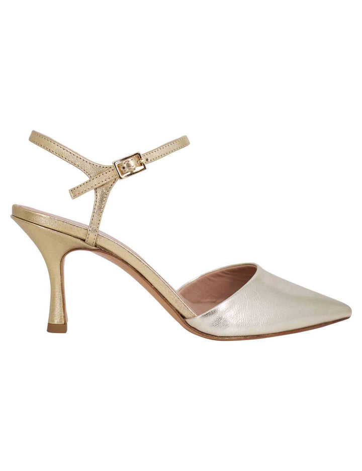 Spatarella Sandali donna in pelle laminata argento e platino con tacco alto e cinturino alla caviglia In Vendita