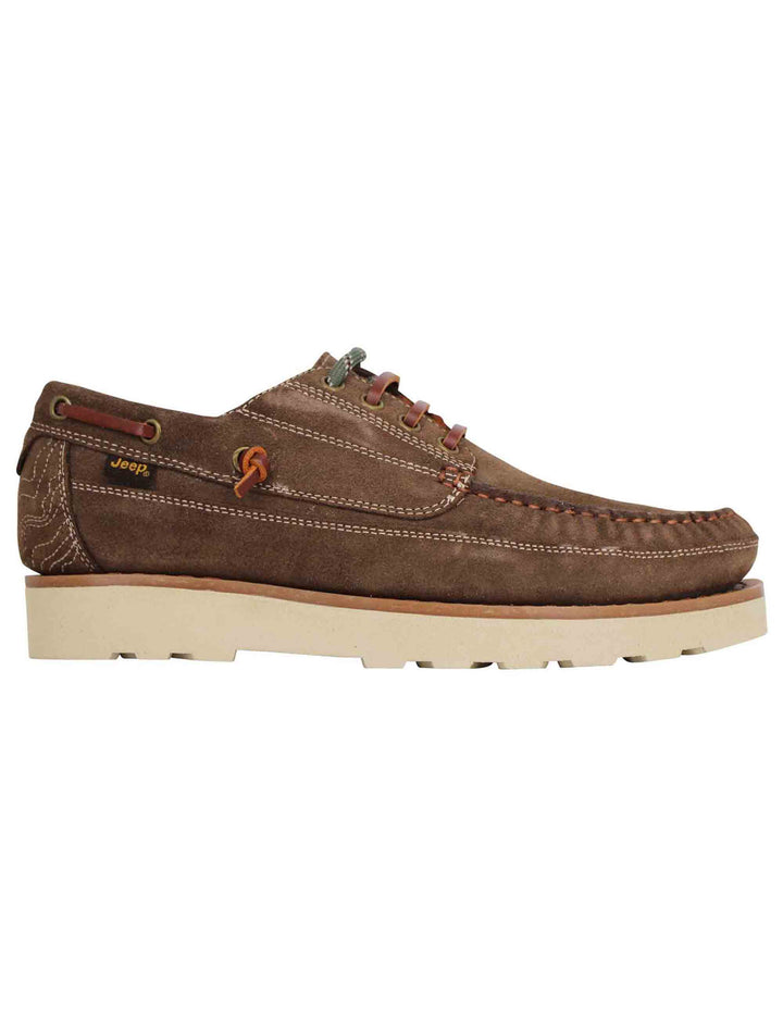 Spatarella Stringate uomo Hopi Suede in camoscio marrone con lacci in cuoio e suola bianca 2025