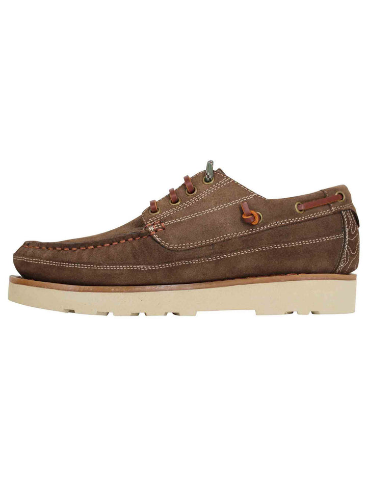 Spatarella Stringate uomo Hopi Suede in camoscio marrone con lacci in cuoio e suola bianca 2025