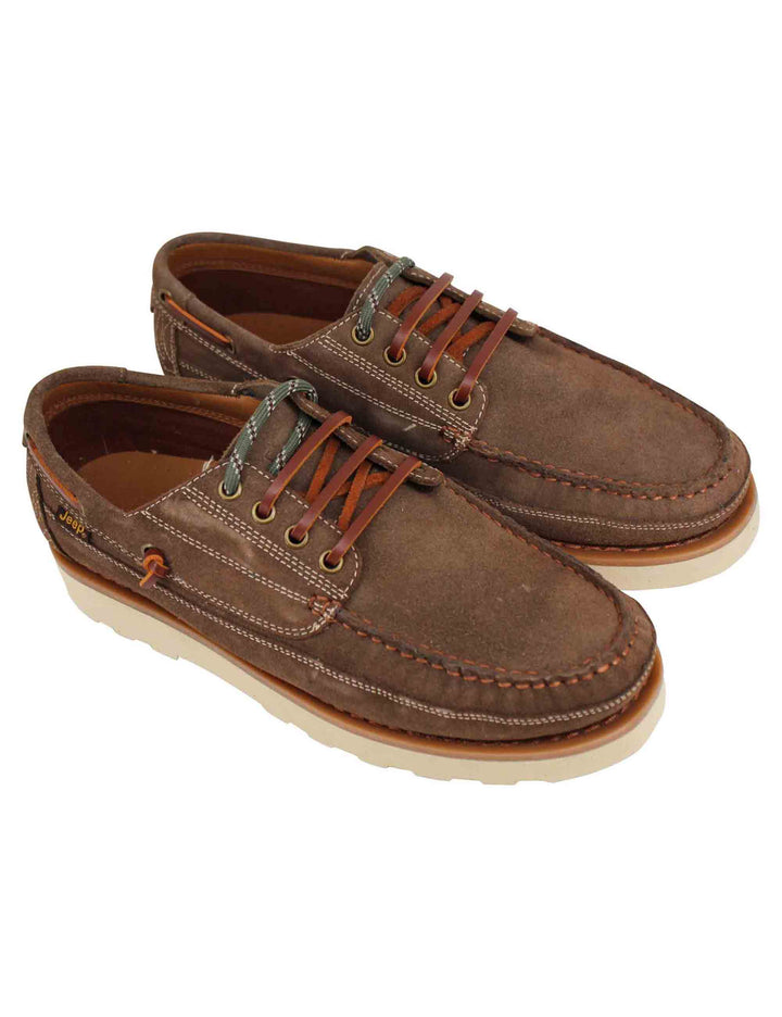 Spatarella Stringate uomo Hopi Suede in camoscio marrone con lacci in cuoio e suola bianca 2025