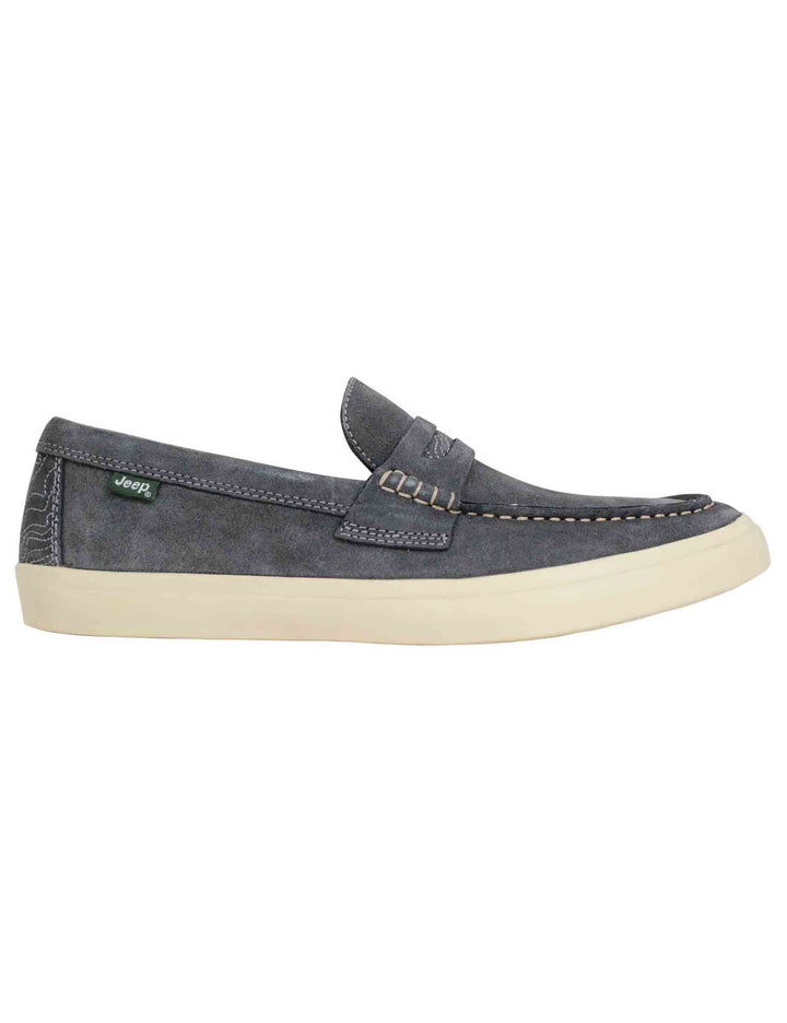 Spatarella Mocassini uomo Moki Suede in camoscio grigio con suola in gomma bianca Nuovo