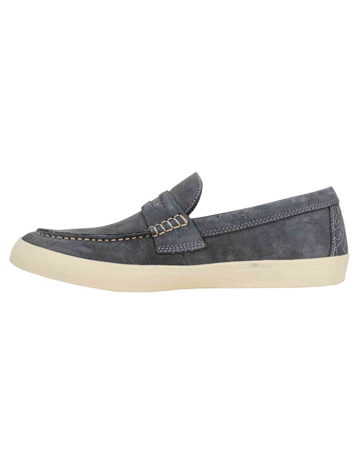 Spatarella Mocassini uomo Moki Suede in camoscio grigio con suola in gomma bianca Nuovo