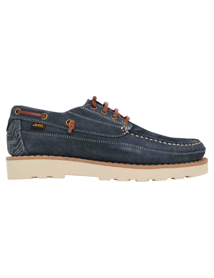 Spatarella Stringate uomo Hopi Suede in camoscio blu con lacci in cuoio e suola bianca Qualità