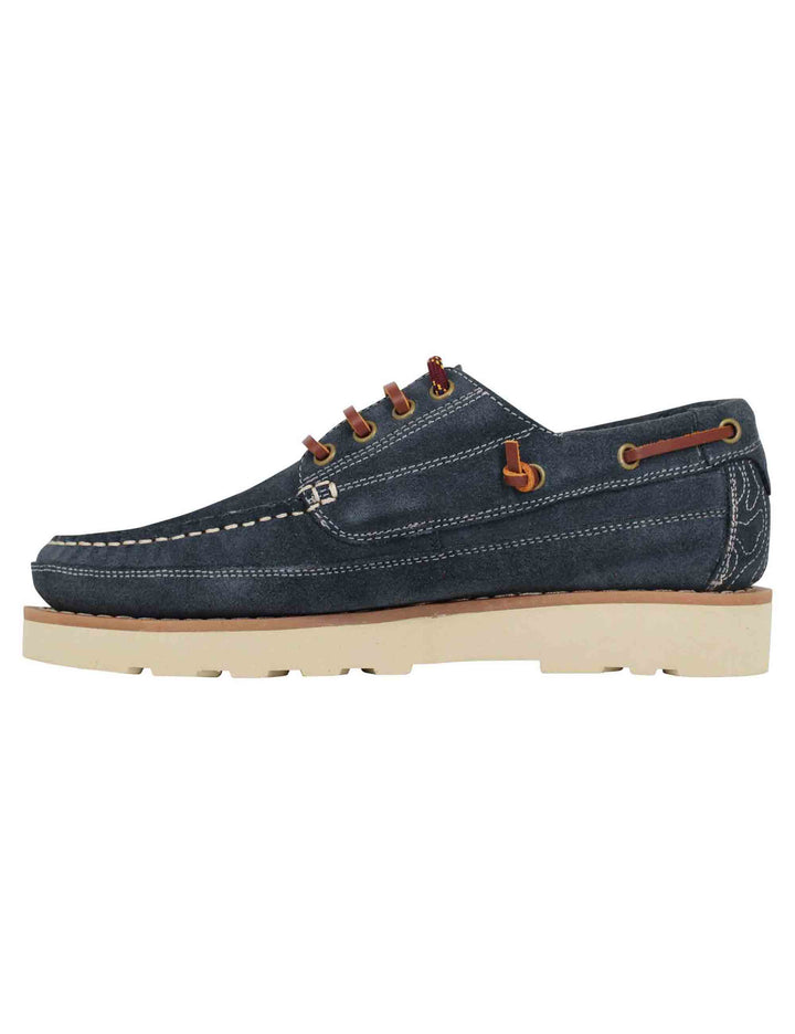 Spatarella Stringate uomo Hopi Suede in camoscio blu con lacci in cuoio e suola bianca Qualità
