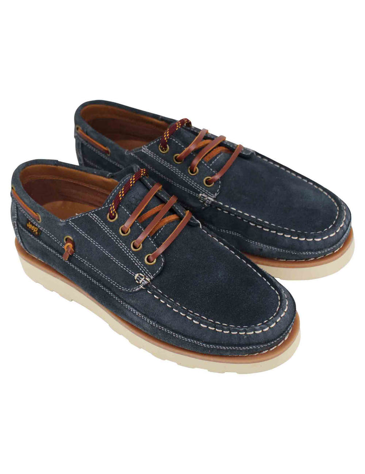 Spatarella Stringate uomo Hopi Suede in camoscio blu con lacci in cuoio e suola bianca Qualità