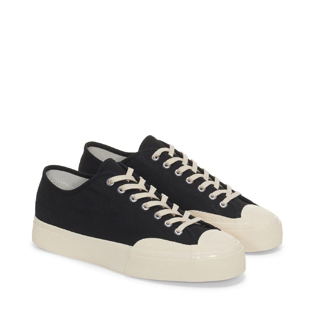 Superga 2432 WORKS LOW CUT COTTON CANVASBLACK-OFF WHITE In Linea