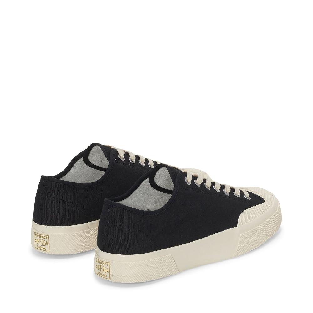 Superga 2432 WORKS LOW CUT COTTON CANVASBLACK-OFF WHITE In Linea