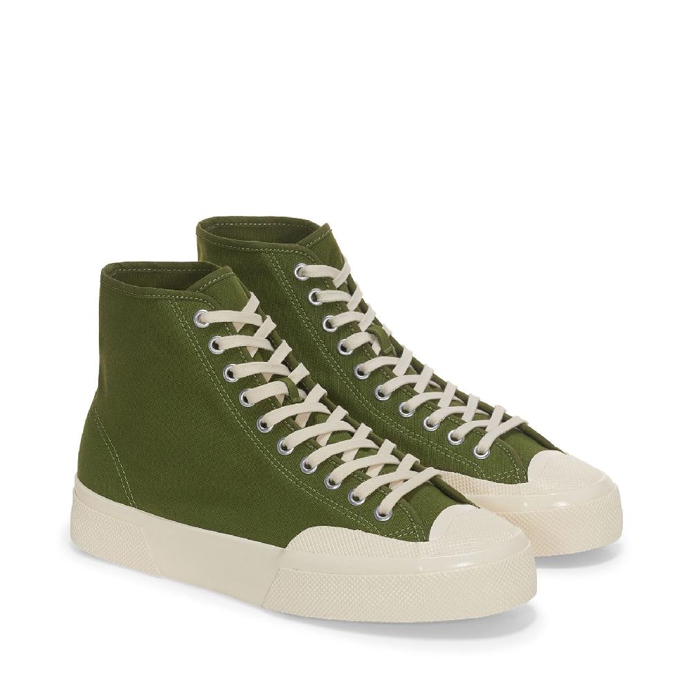 Superga 2433 WORKS HIGH CUT COTTON CANVASGREEN-OFF WHITE Qualità
