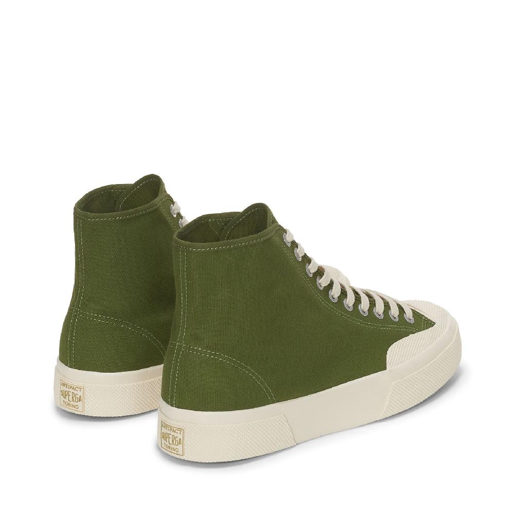 Superga 2433 WORKS HIGH CUT COTTON CANVASGREEN-OFF WHITE Qualità