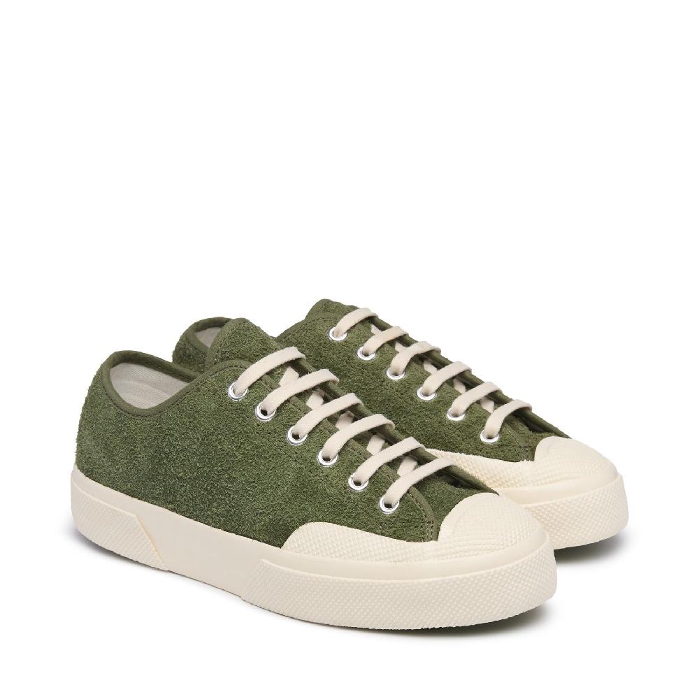 Superga 2432 WORKS HAIRY SUEDEMILITARY GREEN-OFF WHITE Promozione