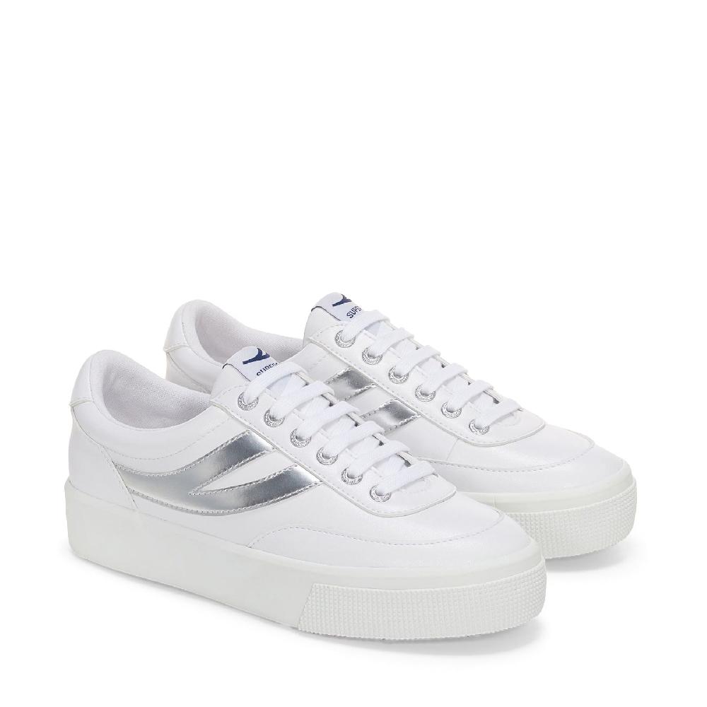 Superga 2740 PLATFORM BLOCKS MIRROR SYNTHETIC MATERIALWHITE-SILVER In Linea