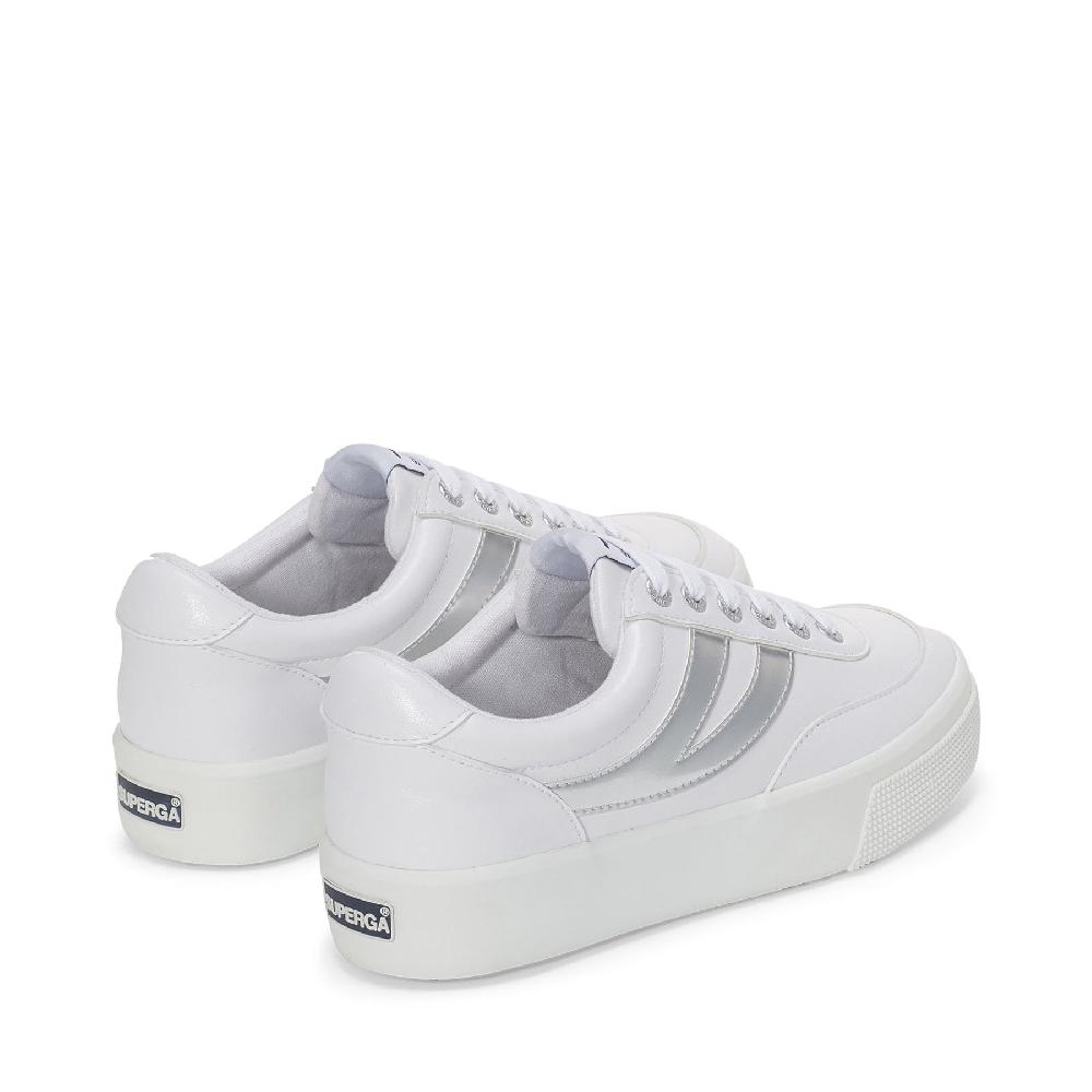Superga 2740 PLATFORM BLOCKS MIRROR SYNTHETIC MATERIALWHITE-SILVER In Linea