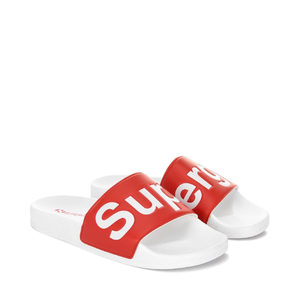 Superga 1908 SLIDES POLYSOFTWHITE-RED Spedizione Gratuita