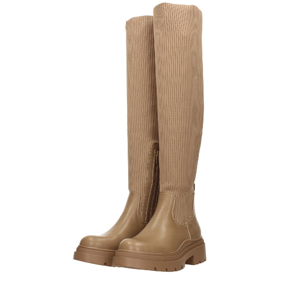 Tata Italia Stivali marroni con tomaia in tessuto elasticizzato. Tacco alto 5cm Outlet