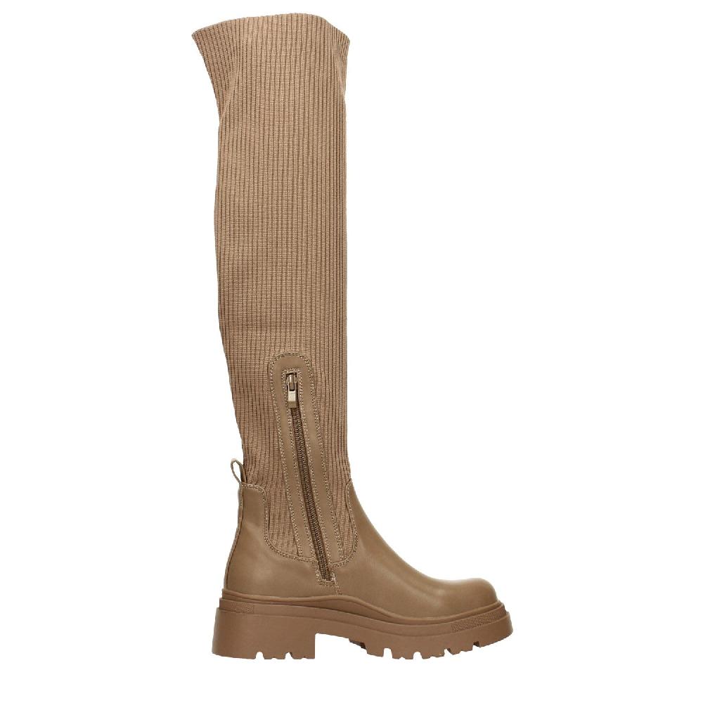 Tata Italia Stivali marroni con tomaia in tessuto elasticizzato. Tacco alto 5cm Outlet