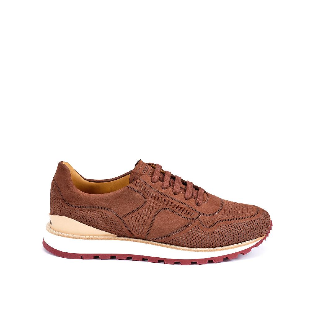 A.Testoni MOENA SNEAKER NUBUK CALF LASERATO SPINA In Saldo