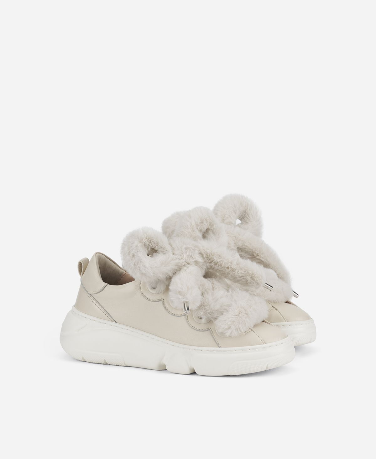 Agl Sneaker con lacci in pelliccia Avorio Fur Bubble Sconto