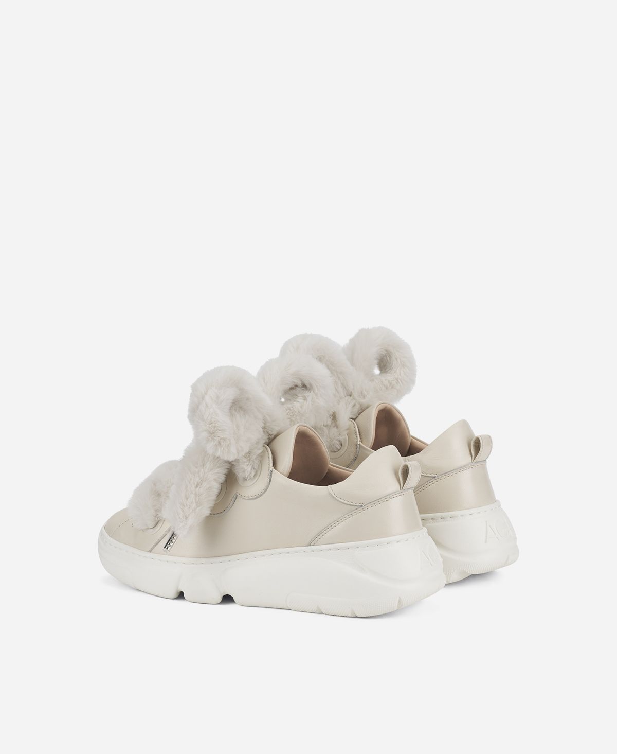 Agl Sneaker con lacci in pelliccia Avorio Fur Bubble Sconto