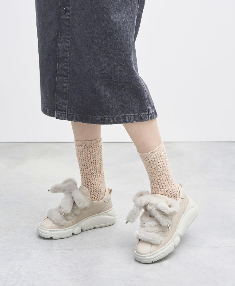 Agl Sneaker con lacci in pelliccia Avorio Fur Bubble Sconto