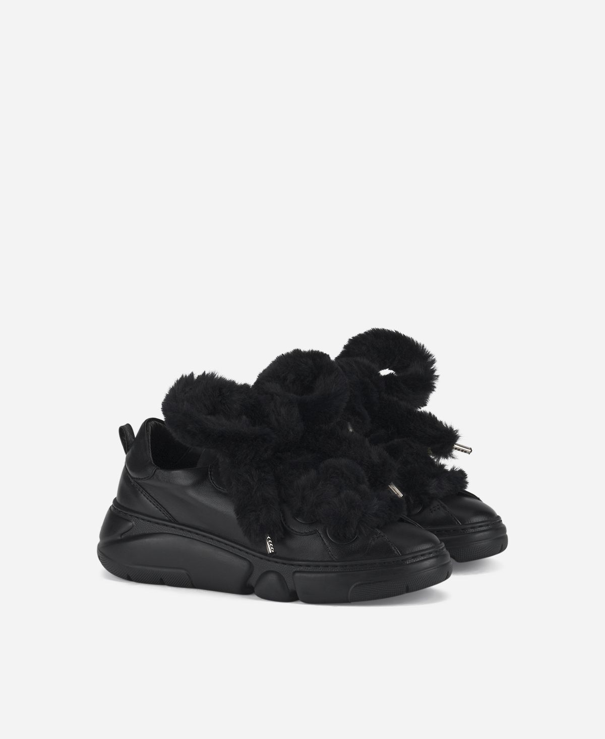 Agl Sneaker con lacci in pelliccia Nero Fur Bubble Offerta