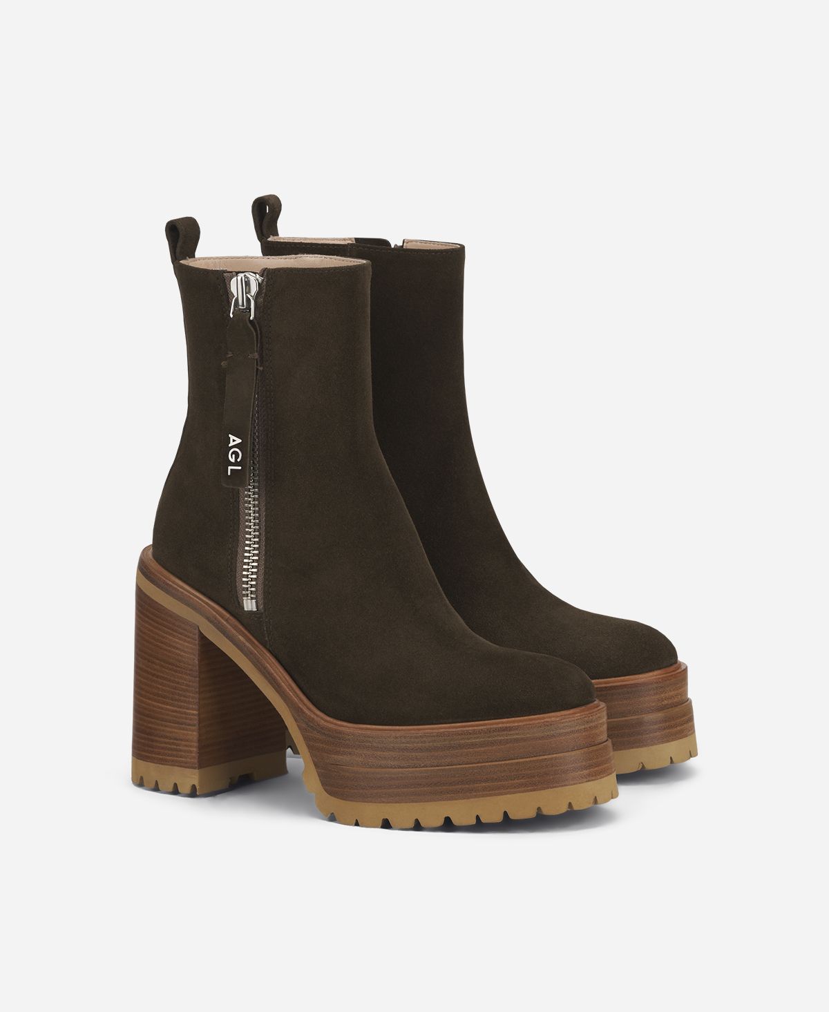 Agl Stivaletto con zip e plateau Brown Tora Economico