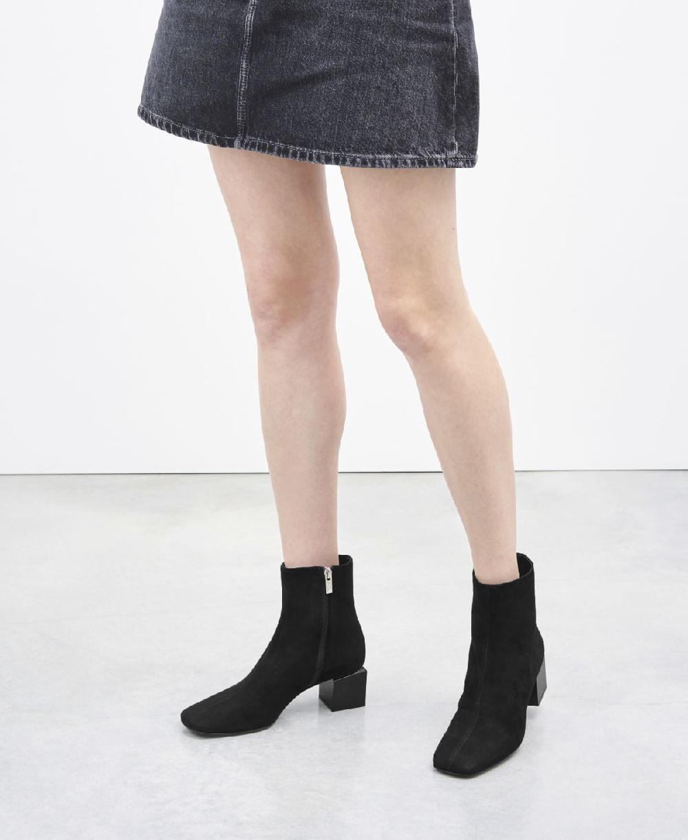 Agl Stivaletto in velour con tacco cubico Nero Angie Pure Spedizione Gratuita