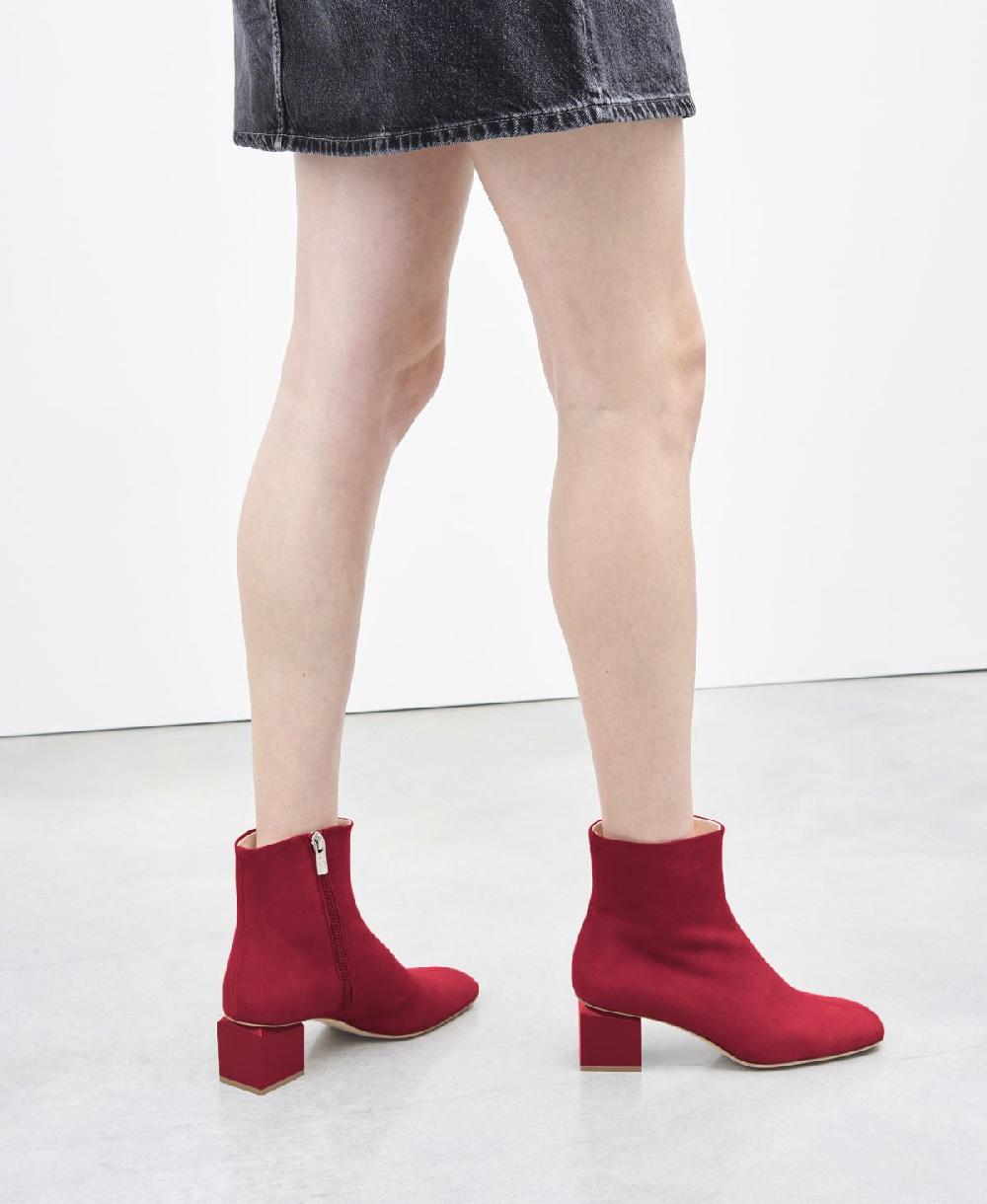 Agl Stivaletto in velour con tacco cubico Rosso Angie Pure Vendita Economica
