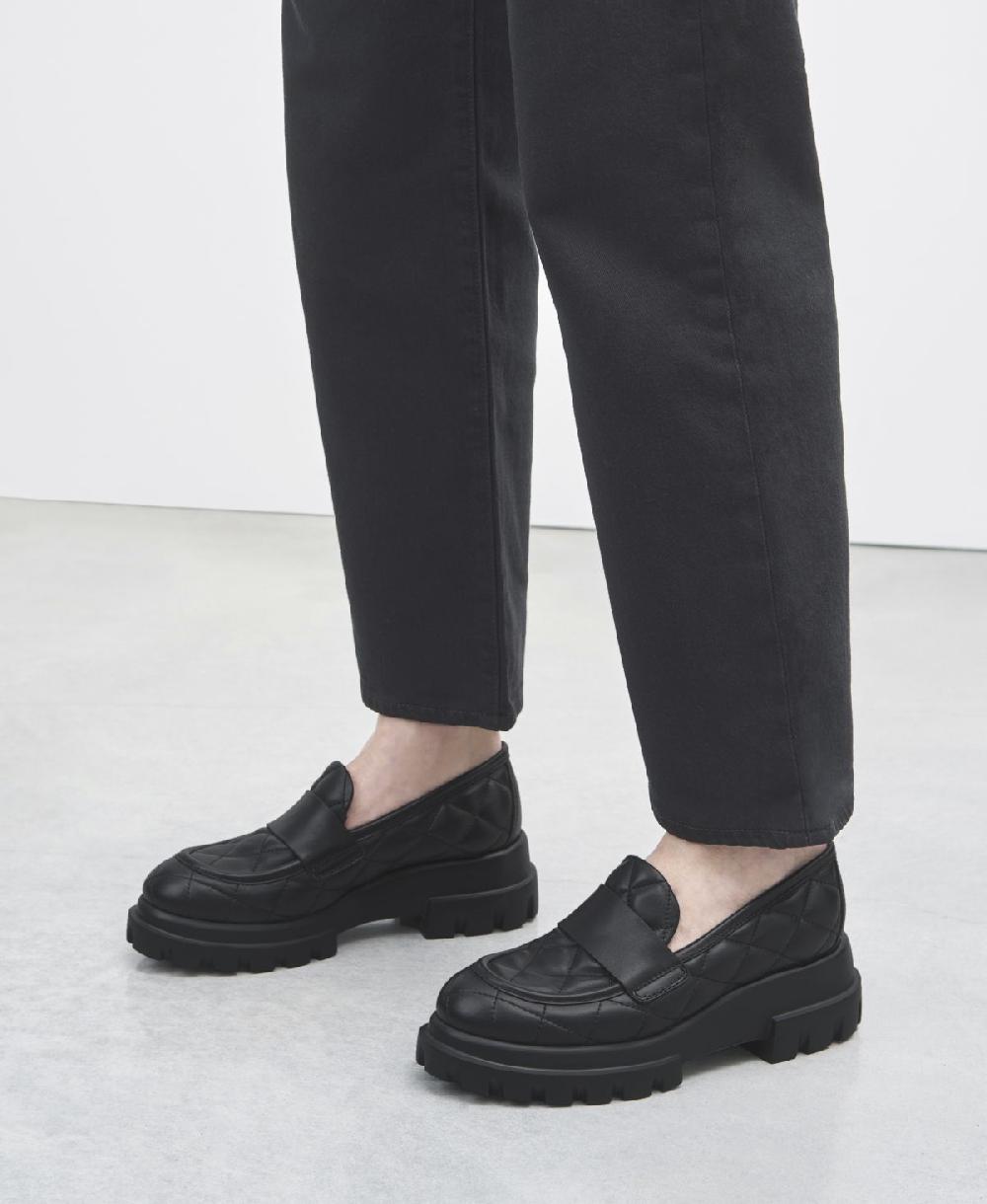 Agl Mocassino in pelle Nero Celeste Matelassé Spedizione Gratuita