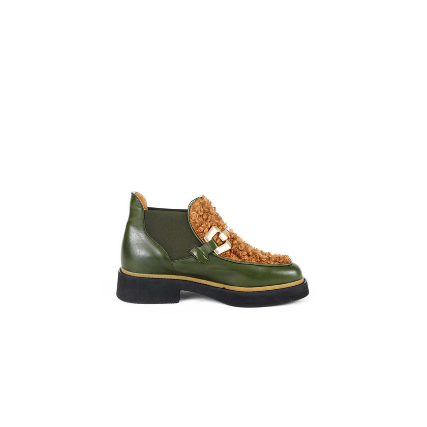 Viola Ricci Alice - Stivaletto in pelle Verde - astrakan miele Vendite Flash