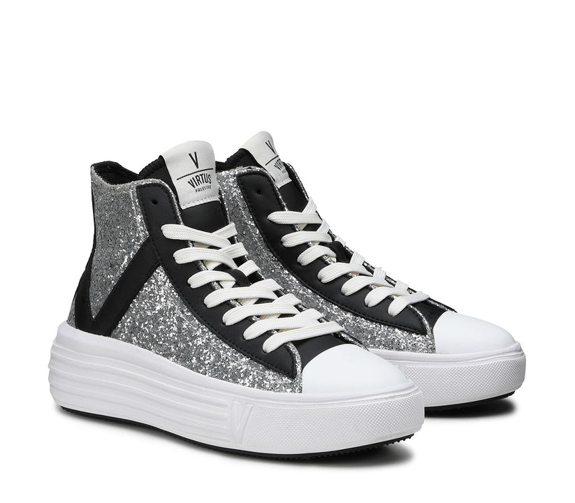 VIRTUS PALESTRE Venus Glitter/leather silver/black In Saldo
