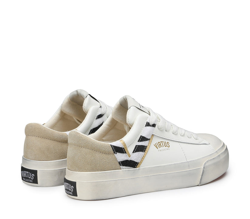 VIRTUS PALESTRE Rubby Low Leather/suede off white/sand-zebra In Linea