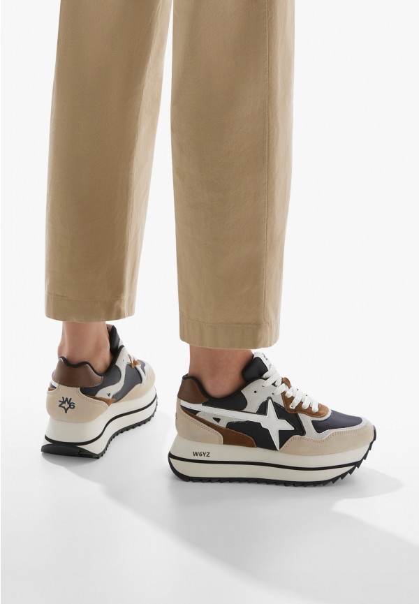 W6yz Sneakers in tessuto tecnico e suede Beige-Nero -DEVA W In Saldo