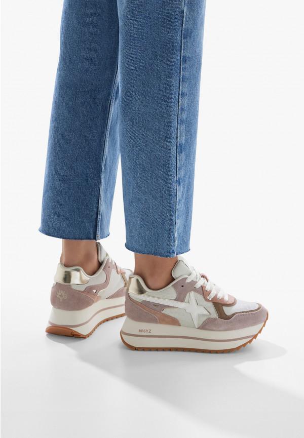 W6yz Sneakers in suede e tessuto tecnico Bianco-Rosa -DEVA W Nuova