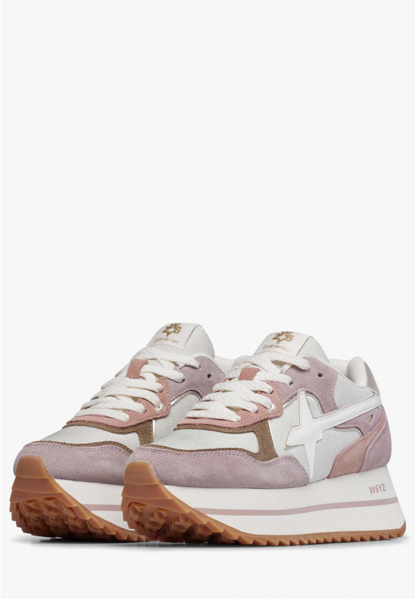W6yz Sneakers in suede e tessuto tecnico Bianco-Rosa -DEVA W Nuova