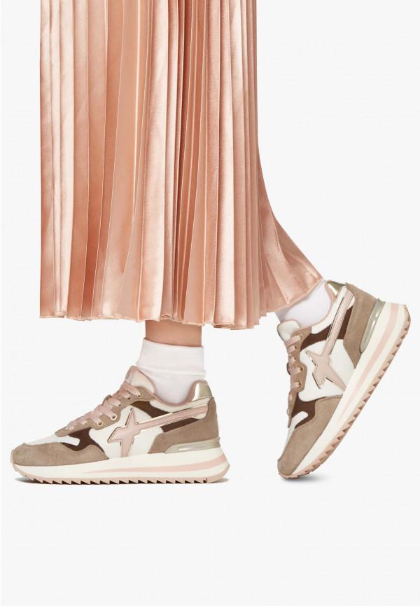 W6yz Sneakers in tessuto tecnico e suede Rosa-Beige -YAK-W Qualità