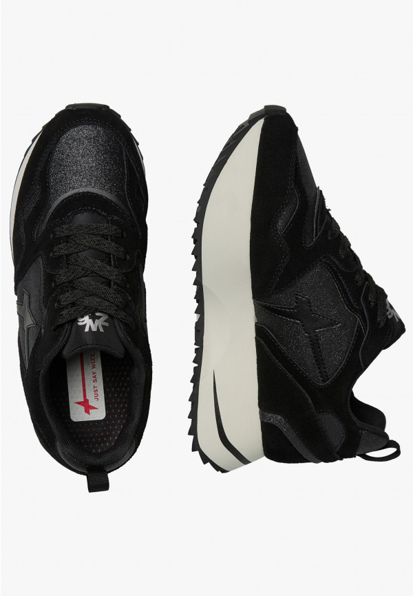 W6yz Sneakers in suede e tessuto tecnico con glitter Nero -ANNY 2 W Sconto