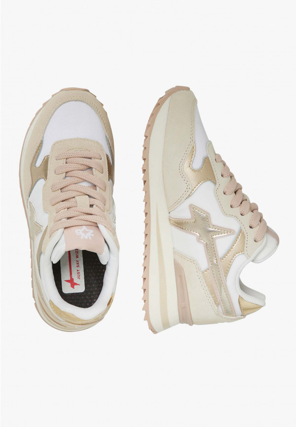 W6yz Sneakers in suede e tessuto tecnico Bianco-Beige -YAK-J Vendita Calda