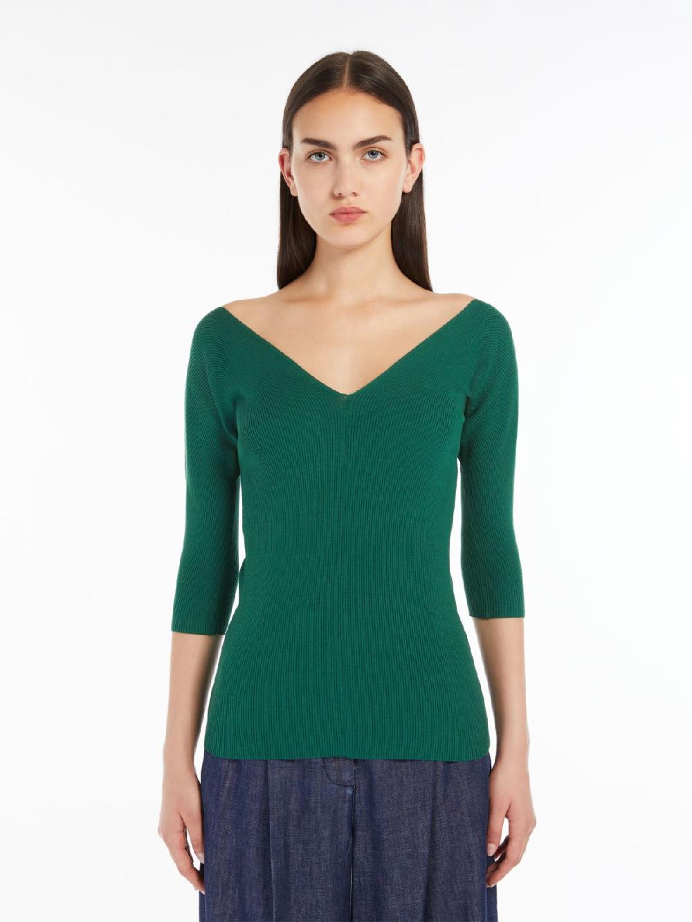 Weekend Maglia a V in viscosa a coste In Linea