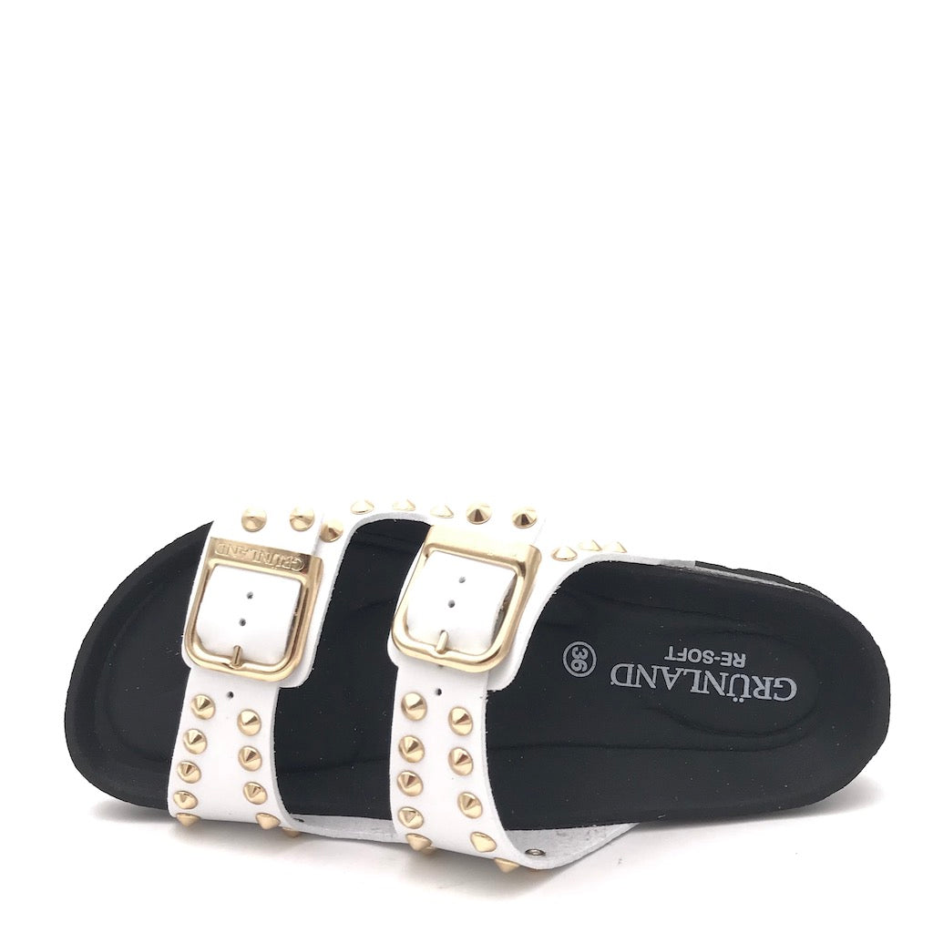 Zulian Calzature Ciabatta Sara doppia fibbia bianca borchie Promozione Limitata